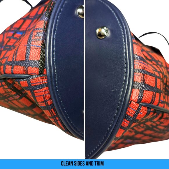 Vera Bradley Large Tassel Tote Blue & Red Coated Canvas 2 Way Crossbody - Picture 6 of 10